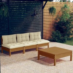 vidaXL Set mobilier grădină cu perne, 4 piese, crem, lemn de pin imagine