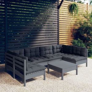 vidaXL Set mobilier de grădină cu perne, 7 piese, gri, lemn de pin imagine