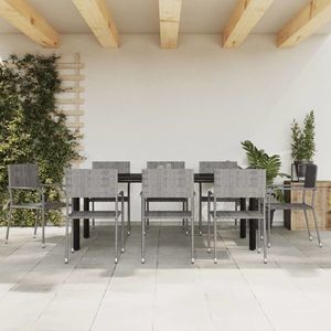 vidaXL Set mobilier de grădină, 9 piese, gri&negru, poliratan și oțel imagine