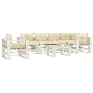 vidaXL Set mobilier de grădină din paleți cu perne crem, 7 piese, lemn imagine