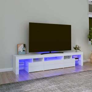 vidaXL Comodă TV cu lumini LED, alb extralucios, 200x36, 5x40 cm imagine