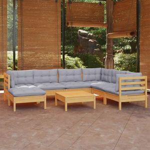 vidaXL Set mobilier de grădină cu perne gri, 8 piese, lemn de pin imagine