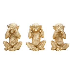 Set 3 decoratiuni Monkey, Mauro Ferretti, 13x14x19.5 cm, polirasina, auriu imagine