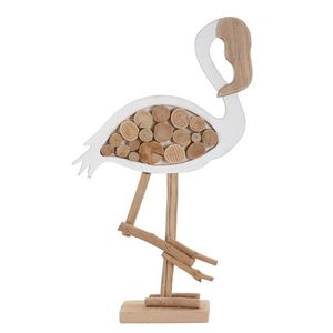 Decoratiune Flamingo Nature, Mauro Ferretti, 31x9x56 cm, lemn de tanoak/placaj, alb/natural imagine
