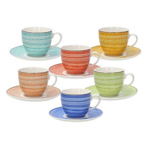 Set 6 cesti de ceai cu farfurie Iris Kaleido, Tognana Porcellane, 200 ml, portelan New Bone China, multicolor imagine