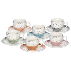 Set 6 cesti de ceai cu farfurie Iris Sienna, Tognana Porcellane, 200 ml, portelan New Bone China, multicolor imagine