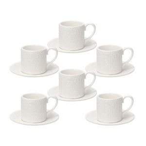 Set 6 cesti de cafea cu farfurie Ornament, Tognana Porcellane, 70 ml, portelan, alb imagine