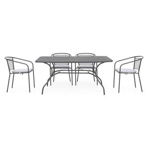 Set mobilier gradina/terasa, 4 scaune cu spatar mediu + masa, Berlin, otel, negru/gri imagine