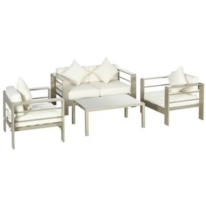 Outsunny Set de mobilier de gradina din 4 piese, cadru de aluminiu, mobilier de curte, cu sezut cu perne gros, 2 scaune | AOSOM RO imagine