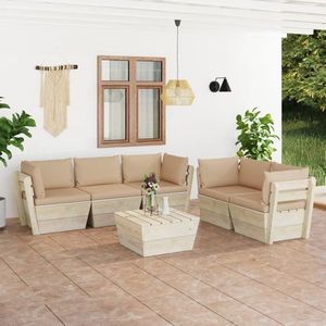 vidaXL Set mobilier grădină din paleți, 6 piese, cu perne, lemn molid imagine