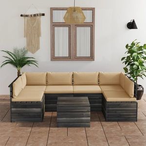 vidaXL Set mobilier grădină din paleți cu perne, 7 piese, lemn de pin imagine