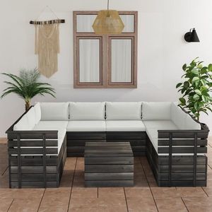 vidaXL Set mobilier grădină din paleți, 9 piese, cu perne, lemn de pin imagine