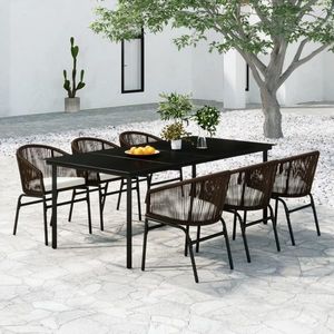 vidaXL Set mobilier masă de grădină, 7 piese, negru și maro, ratan PVC imagine
