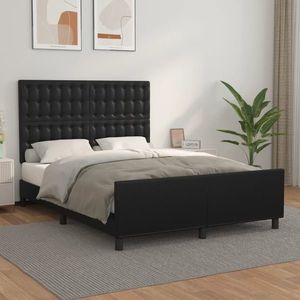 vidaXL Cadru de pat cu tăblie, negru, 140x190 cm, piele ecologică imagine