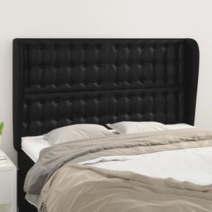 vidaXL Tăblie de pat cu aripioare, negru, 147x23x118/128 cm, piele eco imagine