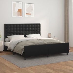 vidaXL Cadru de pat cu tăblie, negru, 160x200 cm, piele ecologică imagine