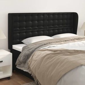 vidaXL Tăblie de pat cu aripioare, negru, 163x23x118/128 cm, piele eco imagine