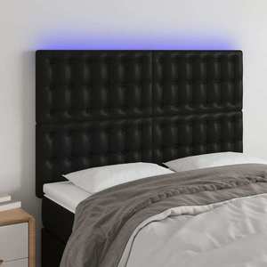 vidaXL Tăblie de pat cu LED, negru, 144x5x118/128 cm, piele ecologică imagine