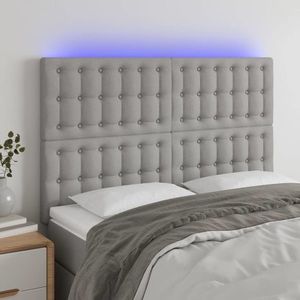 vidaXL Tăblie de pat cu LED, gri deschis, 144x5x118/128 cm, textil imagine