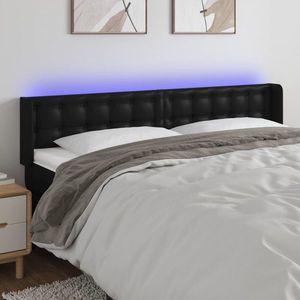 vidaXL Tăblie de pat cu LED, negru, 163x16x78/88 cm, piele ecologică imagine