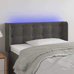 vidaXL Tăblie de pat cu LED, gri închis, 103x16x78/88 cm, catifea imagine