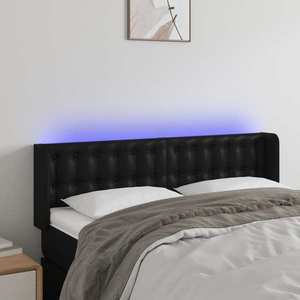 vidaXL Tăblie de pat cu LED, negru, 147x16x78/88 cm, piele ecologică imagine