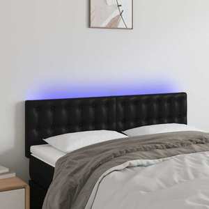 vidaXL Tăblie de pat cu LED, negru, 144x5x78/88 cm, piele ecologică imagine