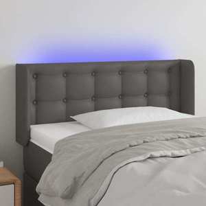 vidaXL Tăblie de pat cu LED, gri, 93x16x78/88 cm, piele ecologică imagine