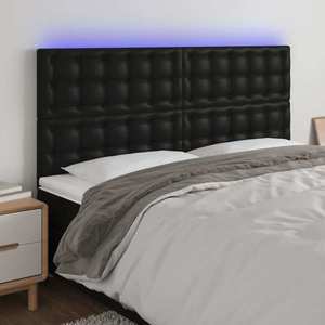 vidaXL Tăblie cu LED-uri, negru, 160x5x118/128 cm, piele ecologică imagine
