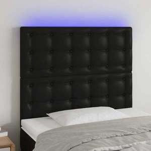 vidaXL Tăblie de pat cu LED, negru, 80x5x118/128 cm, piele ecologică imagine