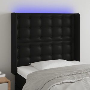 vidaXL Tăblie de pat cu LED, negru, 93x16x118/128 cm, piele ecologică imagine