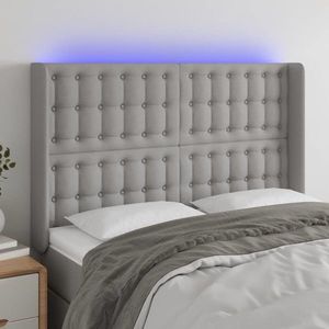vidaXL Tăblie de pat cu LED, gri deschis, 147x16x118/128 cm, textil imagine