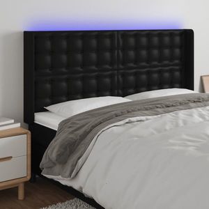 vidaXL Tăblie de pat cu LED, negru, 147x16x118/128 cm, piele ecologică imagine