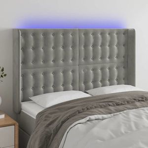 vidaXL Tăblie de pat cu LED, gri deschis, 147x16x118/128 cm, catifea imagine