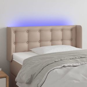 vidaXL Tăblie de pat cu LED, cappuccino 83x16x78/88 cm piele ecologică imagine