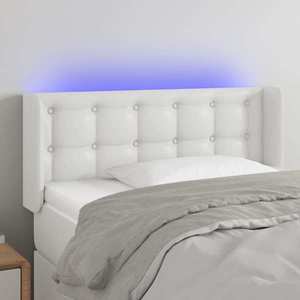 vidaXL Tăblie de pat cu LED, alb, 103x16x78/88 cm, piele ecologică imagine