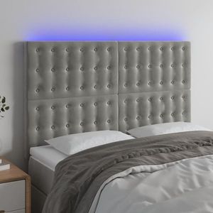 vidaXL Tăblie de pat cu LED, gri deschis, 144x5x118/128 cm, catifea imagine