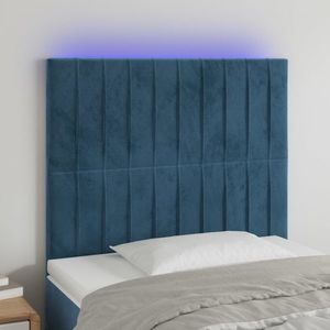 vidaXL Tăblie de pat cu LED, albastru închis, 100x5x118/128cm, catifea imagine