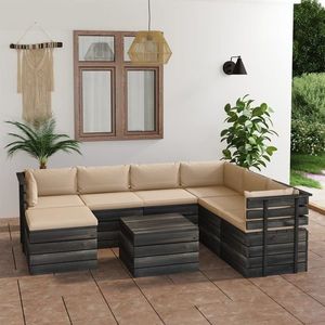 vidaXL Set mobilier grădină paleți cu perne, 8 piese, lemn masiv pin imagine