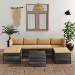 vidaXL Set mobilier grădină paleți cu perne 7 piese lemn masiv pin imagine