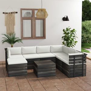 vidaXL Set mobilier grădină paleți cu perne, 8 piese, lemn masiv pin imagine