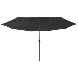 vidaXL Umbrelă de soare exterior, LED-uri & stâlp metal, negru, 400 cm imagine