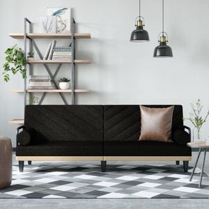 vidaXL Canapea extensibilă cu cotiere, negru, textil imagine