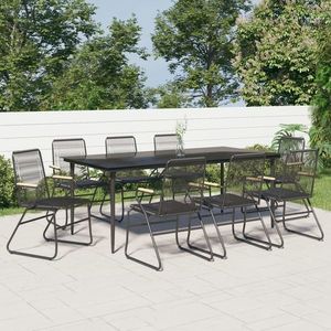 vidaXL Set cu masă pentru grădină, 9 piese, negru, ratan PVC imagine
