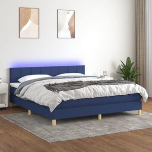 vidaXL Pat cu arcuri, saltea și LED, albastru, 160x200 cm, textil imagine
