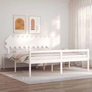 vidaXL Cadru de pat senior cu tăblie, 200x200 cm, alb, lemn masiv imagine