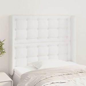 vidaXL Tăblie de pat cu aripioare, alb, 83x16x118/128 cm, piele eco imagine