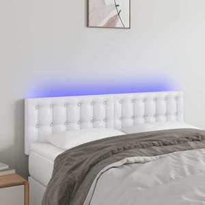 vidaXL Tăblie de pat cu LED, alb, 144x5x78/88 cm, piele ecologică imagine