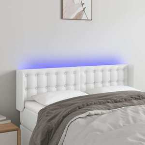 vidaXL Tăblie de pat cu LED, alb, 147x16x78/88 cm, piele ecologică imagine