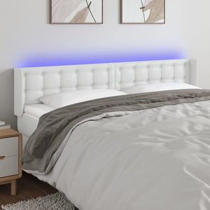 vidaXL Tăblie de pat cu LED, alb, 163x16x78/88 cm, piele ecologică imagine